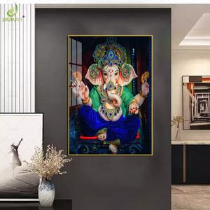Peinture décorative indienne, tableau suspendu Bouddha, tête d'éléphant, richesse et prospérité, peinture murale en diamant de cristal, tableau suspendu pour couloir - Product Image 5