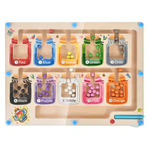 磁性颜色和数字迷宫幼儿精细运动技能木制磁铁板益智游戏颜色排序