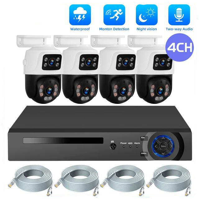 XMEye VMS 4CH 6MP POE PTZ CCTV Camera System with Night Vision 3K Auto Tracking NVR Kit