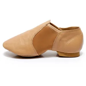 Wholesale Custom Neutral leather upper jazz shoes with one foot for men and women's dance shoes