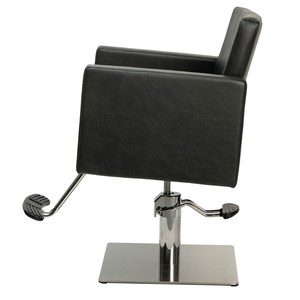 Chaise de barbier réglable en hauteur, cuir noir, base en acier inoxydable, usage commercial - Product Image 2