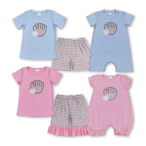 Vêtements d'été en gros Longlv pour bébés et tout-petits, filles et garçons, ensembles décontractés en Spandex/Coton avec broderie baseball, pour frères et sœurs - Product Image 1