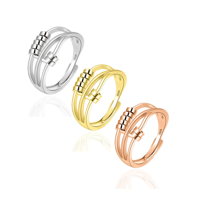 JJ0036 S925 Sterling Silver Adjustable Platinum Plated Anxiety Ring Women Men Peace Fidget Spinner Rings Retro Wedding Party