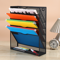 Organizador de Archivos de Escritorio de Metal Negro de 5 Niveles Personalizable, Soporte para Documentos Colgante, Bandeja Inferior, Soporte Vertical para Papeles y Correo