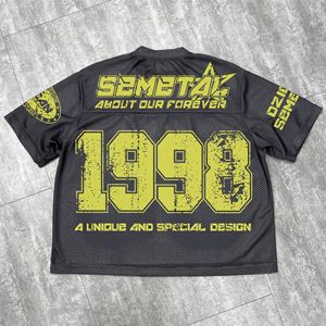 T-shirts sérigraphiés personnalisés à col en O T-shirts surdimensionnés à séchage rapide Boxy Mesh Soccer Wear T-shirt surdimensionné en jersey de football pour hommes - Product Image 3