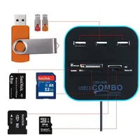 Hub USB Combo Splitter de 3 Puertos, Estación de Acoplamiento con Lector de Tarjetas SD, TF, M2, MS/Pro Duo, USB 2.0 para PC y Laptop