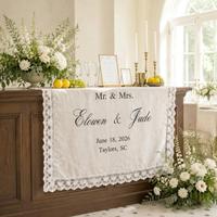 Chemin de table en lin brodé sur mesure, bannière de bienvenue pour mariage, nappe, panneau de mariage extérieur, décoration de table, décoration de photomaton
