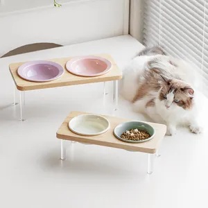 Dog Cat Ceramic Non Slip Food Bowl With Stand Dog Drinking Bowl Double Elevated Raised Ceramic Bowl With Stand