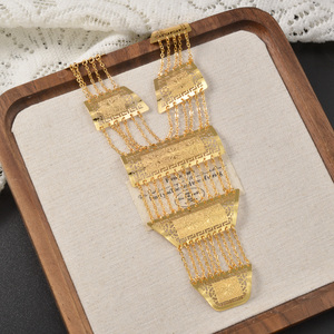 18k gold vintage anti tarnish fringe <b>chain</b> trapezoid hollow carved panel oversized durable fashion plated necklace - Product Image 5