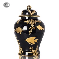 Pot à gingembre noir en porcelaine chinoise, fait main, style temple, motif poisson argenté, écologique, grande capacité, pour la maison et les cadeaux