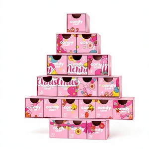 Unique 19 Days Christmas Tree Advent <b>Calendar</b> Box with Drawers Pink Cartoon Print Rigid Paperboard Mystery Box for Wholesale - Product Image 1