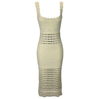 Robe en maille à col en U pour femme, coupe moulante, sans manches, découpes, longueur maxi, pour un style chic du quotidien à la soirée