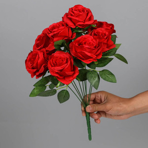Vente en gros de bouquets de fleurs artificielles de haute qualité à 9 têtes, bouquet de roses en soie - Product Image 5