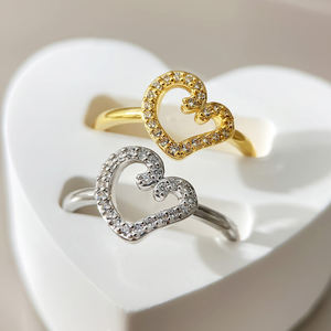 Anello Trendy in Argento Sterling S925 con Cuore Aperto, Design Filigrana con Zirconi, Delicato Anello di Promessa per Donne, per Feste - Product Image 1