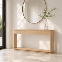 Table console moderne en bois massif avec 3 tiroirs, coins arrondis, pour couloir, entrée, salon