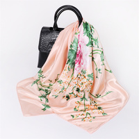 Foulards carrés en polyester satiné effet soie 90*90cm, foulard pour la tête, écharpe pour le cou, hijab, bandana, motif floral vintage, pour femmes, doux pour la peau