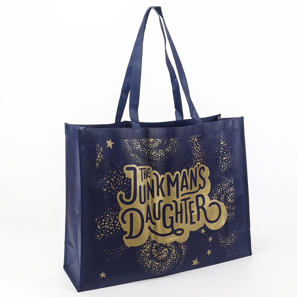 Bolsa de mano personalizada con estampado de letras doradas, no tejida, con logotipo