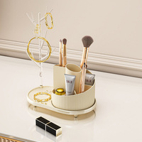 Organisateur de Maquillage en Plastique Rotatif à 360 Degrés, Grande Capacité, Boîte de Rangement Cosmétique Multifonctionnelle pour Bureau, Pinceaux, Boucles d'Oreilles et Bijoux