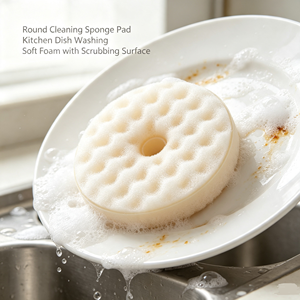 Round Honeycomb <b>Suction</b> Cup Sponge Double Sided Scouring <b>Pad</b> Non Scratch Kitchen Cleaning Washer - Product Image 4