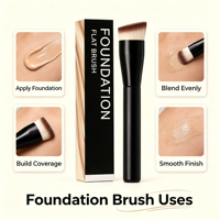 Kuas Makeup Tunggal Profesional Bentuk Kuas Sudut dengan Gagang Kayu Hitam, Bulu Sintetis Vegan, Logo Custom OEM ODM