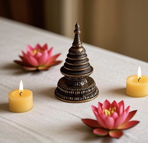 Sculture Artigianali in Metallo Rame Bronzo Ottone, Stupa Dorata Bodhi, Stupa Tibetana Esoterica, Pagoda Familiare Buddista, Feng Shui - Product Image 5