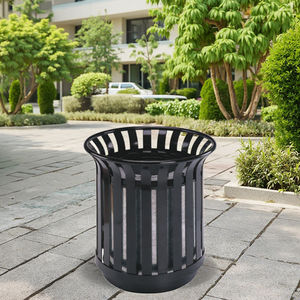 Poubelle d'extérieur ronde enduite de poudre noire-Poubelle et poubelle de conception de panier floral avec grille décorative - Product Image 2