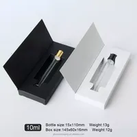 Vente en gros de flacons de parfum en verre à bille de 5 ml et 10 ml personnalisés, en brun et noir, avec boîte, design unique