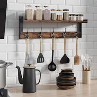 Étagère murale flottante vintage en bois antidérapante de 17 pouces avec crochets pour salle de bain, cuisine, salon, rangement de vêtements et sacs