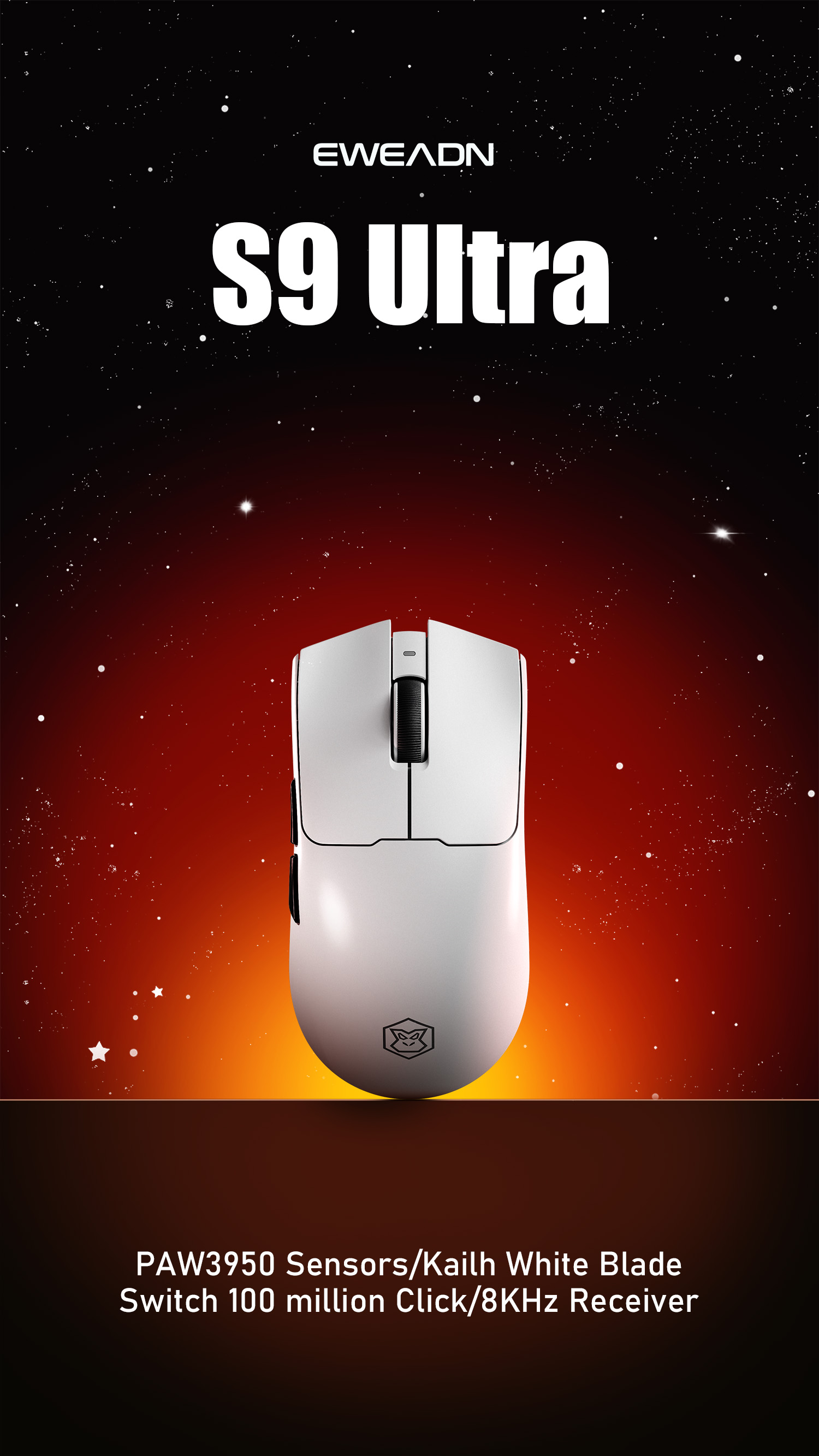 EWEADN S9 Ergonomic Wireless Gaming Mouse - Lightweight, RGB