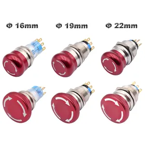 16mm 19mm 22mm 1NO 1NC 2NO 2NC Emergency Stop Switch On Off Metal Red Mushroom Dome Head Latching Push Button Push-button Switch