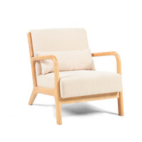 Fauteuil Chaise Longue en Bois Massif avec Coussin Épais et Doux et Coussin Lombaire Chaise d'Accent Moderne pour Chambre à Coucher Salon
