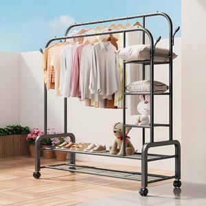 Multifunctional Movable Clothes <strong>Rack</strong> with Side Storage <strong>Shelves</strong> Thickened Metal <strong>Coat</strong> <strong>Rack</strong> Stand Stable Load-bearing Capacity - Product Image 2