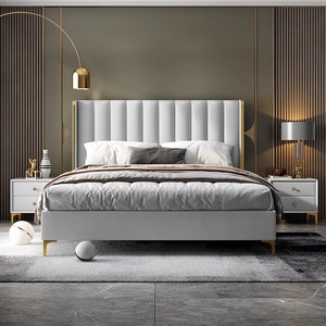 <span class=keywords><strong>Lit</strong></span> King Size Moderne en Bois de Luxe Léger avec Revêtement en Cuir Véritable, Confortable et Personnalisable – Offre Spéciale Usine - Product Image 2