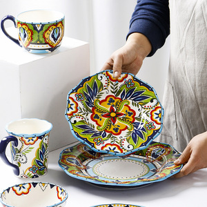 Juego de Vajilla de Cerámica Estilo <span class=keywords><strong>Talavera</strong></span> Español de 4 Piezas, Diseño Floral Bohemio Pintado a Mano, Vajilla de Estilo Español de 4 Piezas - Product Image 6
