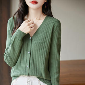 Cárdigan de punto con cuello en V para mujer, manga larga, color sólido, algodón, corte holgado, ropa de abrigo para otoño e invierno - Product Image 4