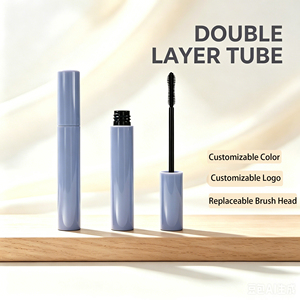 Tube de mascara en plastique double couche vide, emballage personnalisé avec logo, conteneur cosmétique pour mascara, tête de brosse remplaçable, couleur personnalisée, 8 ml - Product Image 1