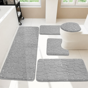 Cangming Bathroom Mat Set Coral Fleece <b>Pebble</b> Embossed Absorbent Washable Modern Simple Design U-Shaped Toilet Floor Mats - Product Image 1