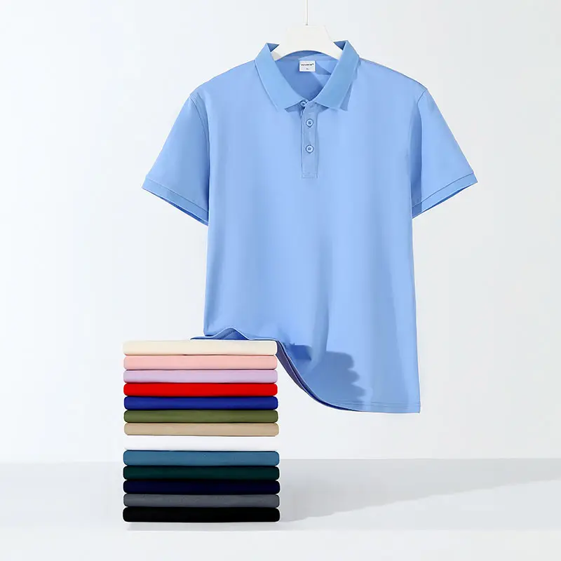 Rahat erkekler düz Golf Polo gömlekler özel Logo işlemeli örme Polyester iş pamuk erkek polo gömlekler