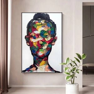 Pittura astratta colorata per il viso della ragazza pittura a olio fatta a mano su tela dipinta a mano figura Wall Art senza cornice per la decorazione del soggiorno - Product Image 1