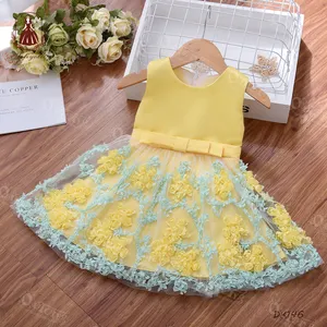 Gaun Pesta Anak Perempuan, Dress Renda Sulam Pernikahan Lucu 12 Bulan-1 Tahun, Pakaian Rok Cantik untuk Bocah Cewek