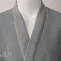 Peignoir absorbant en tissu gaufré pour hôtel et spa, avec logo personnalisé, col kimono, unisexe, ceinturé, épais, pour les vacances et les centres de bien-être