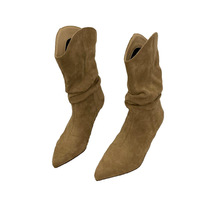 Femmes Dames Mode Décontractée en Cuir Grande Taille Floral Style National Marron Chaussures à Talons Compensés Bottes Bottes à Enfiler