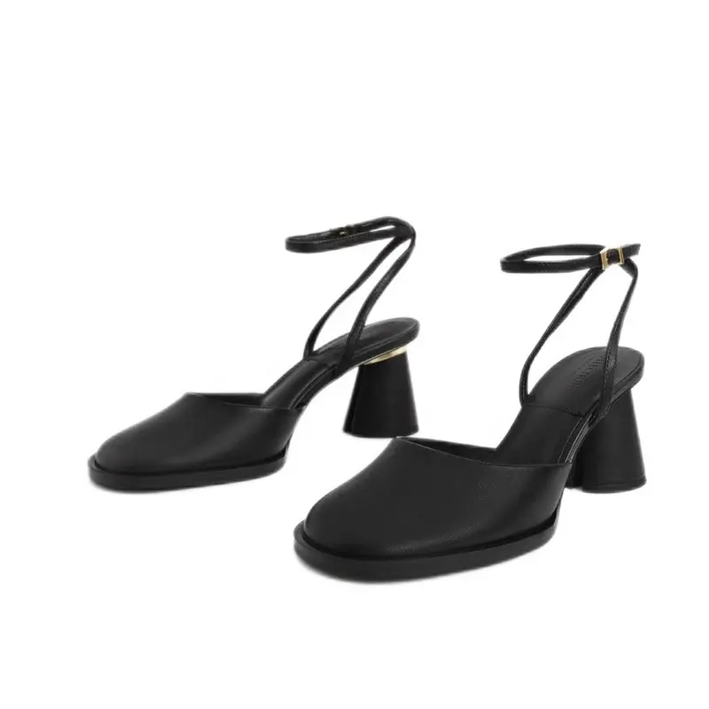Elegant sandals Women ankle strap One word buckle high block heels platform sandals