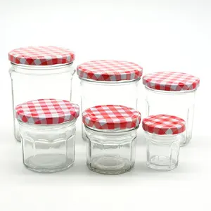 Leere 50ml 100ml 150ml 200ml 350ml 380ml Glas mit roten Gitter deckeln für Honey Jam Pudding Jelly