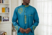 Broderie africaine, col montant, robe thobe pour homme, boutons normaux, vêtements ethniques islamiques, vente en gros, musulman, léger, séchage rapide
