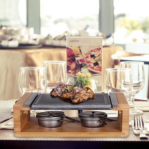 Juego de cocina de parrilla de piedra de bistec caliente de metal con bandeja de bambú para <span class=keywords><strong>barbacoa</strong></span>/Hibachi/Parrilla de bistec - Product Image 2