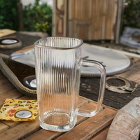 Tasses en verre à rayures verticales classiques de 8oz avec poignées Tasses à thé et à jus pour restaurants et hôtels Tasses à bière de 250ml