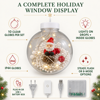 Guirlande lumineuse de Noël en forme de globe, 3 m, 10 globes, pour vitrine, alimentation secteur ou USB + piles