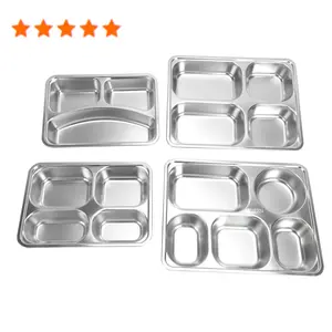 Piring bento Korea nampan penyajian makanan stainless steel piring makan 4 kompartemen piring makan