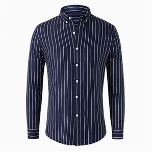 I-0512 Camisa de Manga Larga para Hombre, Primavera-Otoño, Corte Entallado, Estilo Casual de Negocios, Cuello Alto, Transpirable, Color Sólido - Product Image 5